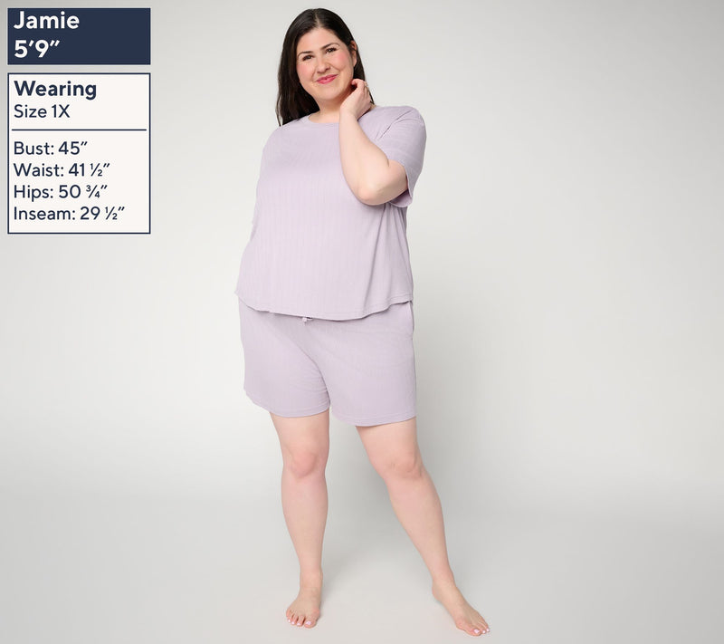 Berkshire Homewear Bamboo Rib Short Sleeve & Short Lounge Set — View 4
