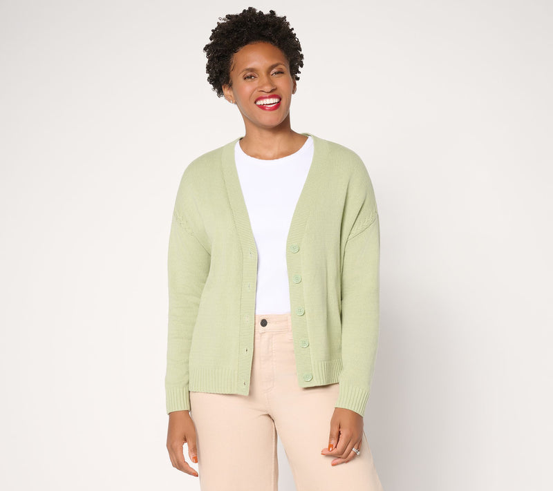 Peace Love World Braid Trim Circle Hem Cardigan — Main view