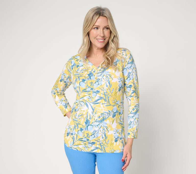 Denim & Co. So Soft Jersey Bracelet Sleeve Sweetheart Neck Printed Top — View 12