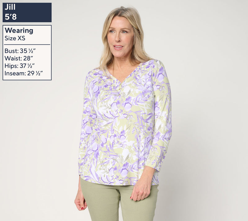 Denim & Co. So Soft Jersey Bracelet Sleeve Sweetheart Neck Printed Top — View 3