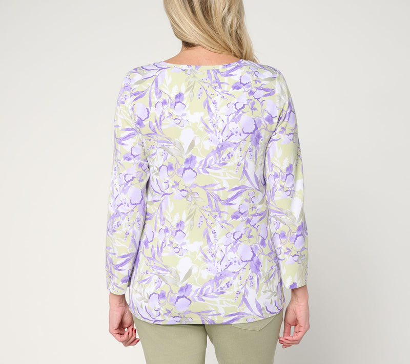 Denim & Co. So Soft Jersey Bracelet Sleeve Sweetheart Neck Printed Top — View 4