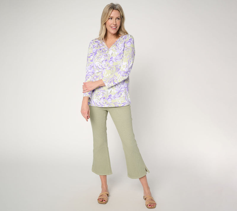 Denim & Co. So Soft Jersey Bracelet Sleeve Sweetheart Neck Printed Top — View 5