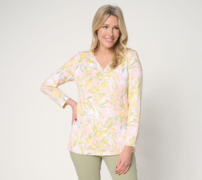 Denim & Co. So Soft Jersey Bracelet Sleeve Sweetheart Neck Printed Top — View 15