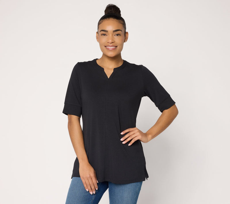 Denim & Co. Essentials Regular So Soft Jersey Split Nk Tunic — View 3
