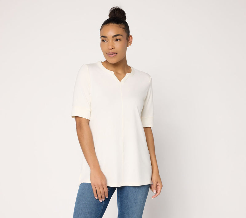 Denim & Co. Essentials Petite So Soft Jersey Split Nk Tunic — View 5