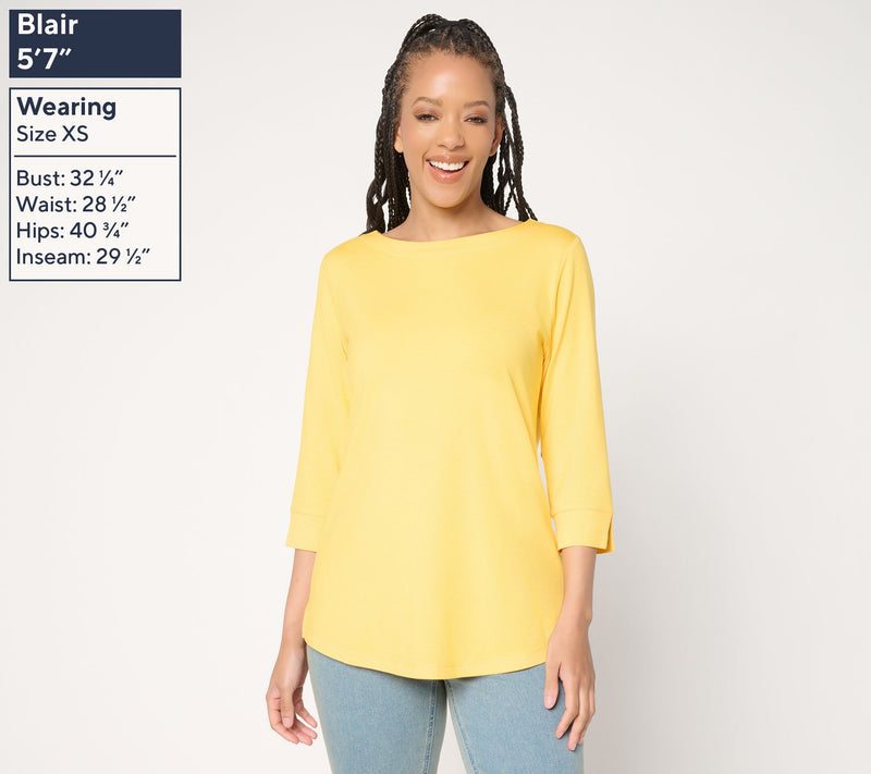 Denim & Co. Essentials So Soft Jersey 3/4 Sleeve Boat Neck Top — View 4