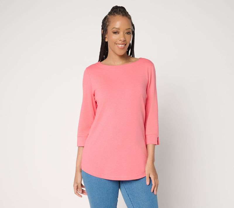 Denim & Co. Essentials So Soft Jersey 3/4 Sleeve Boat Neck Top — View 2