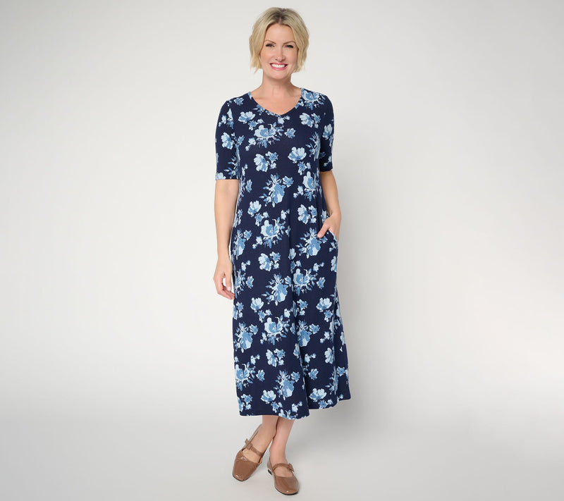 Denim & Co. Regular Heavenly Jersey Elbow Sleeve Midi Dress — View 5