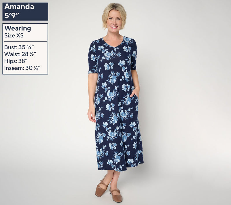 Denim & Co. Petite Heavenly Jersey Elbow Sleeve Midi Dress — View 7