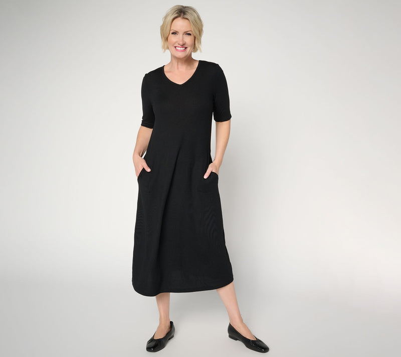 Denim & Co. Petite Heavenly Jersey Elbow Sleeve Midi Dress — Main view
