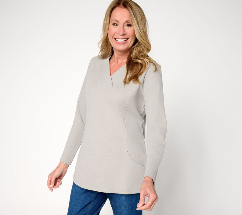 Denim & Co. Regular Waffle Knit Crossover V-Neck Tunic — View 3