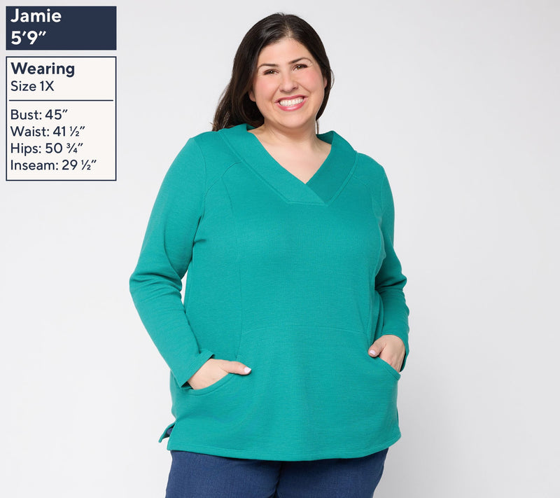 Denim & Co. Regular Waffle Knit Crossover V-Neck Tunic — View 12