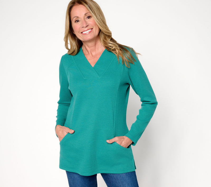 Denim & Co. Regular Waffle Knit Crossover V-Neck Tunic — View 7