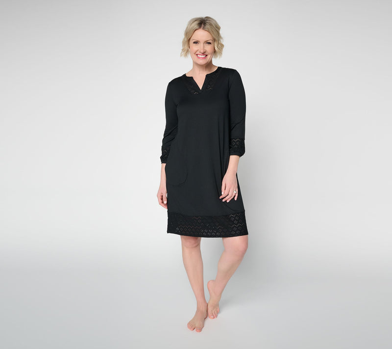 Cuddl Duds Flexwear with Eyelet Lounge Dress — View 3