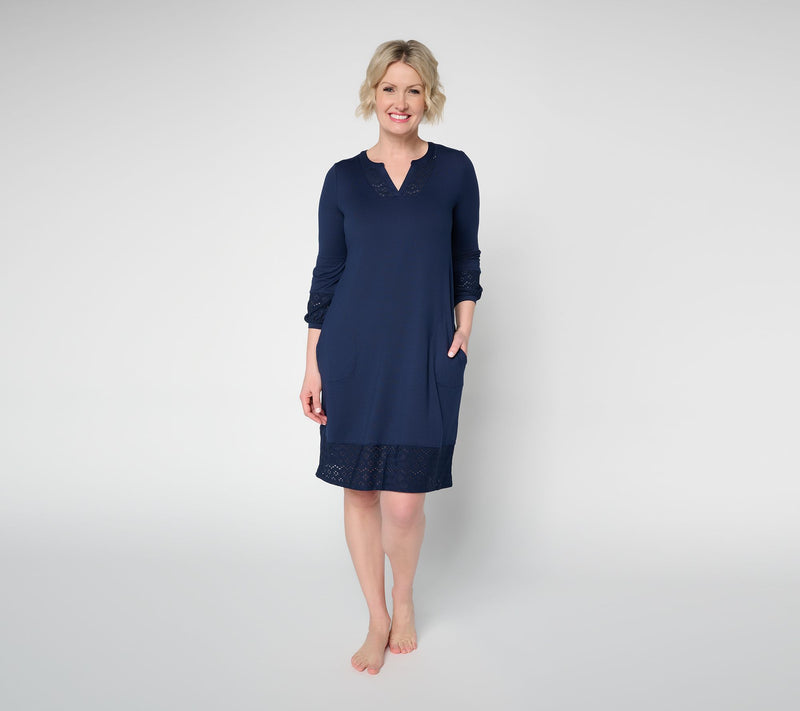 Cuddl Duds Flexwear with Eyelet Lounge Dress — View 5