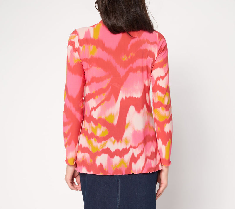LOGO Layers by Lori Goldstein Lettuce Edge Printed Mesh Long Sleeve Top — View 6