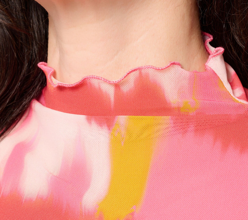 LOGO Layers by Lori Goldstein Lettuce Edge Printed Mesh Long Sleeve Top — View 8