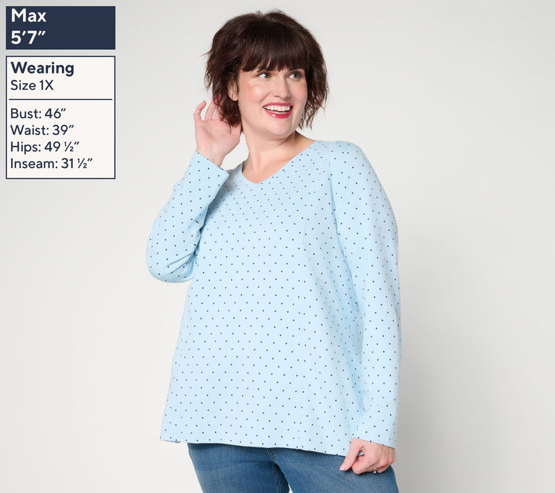 Denim & Co. Active Printed French Terry V-Neck Top — View 2