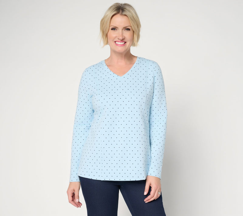 Denim & Co. Active Printed French Terry V-Neck Top — View 12
