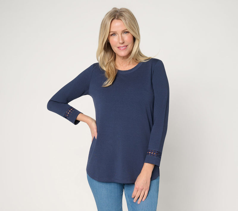 Denim & Co. Regular So Soft Jersey Bracelet Sleeve Round Neck Top — Main view