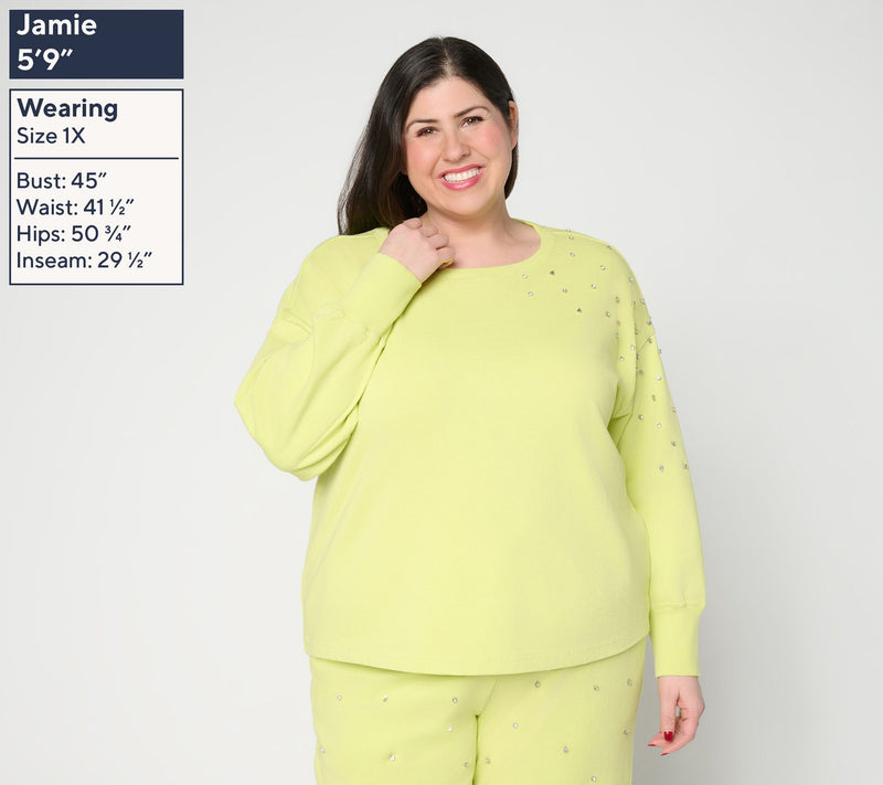 Mally Roncal French Terry Jeweled Sweatshirt — View 2