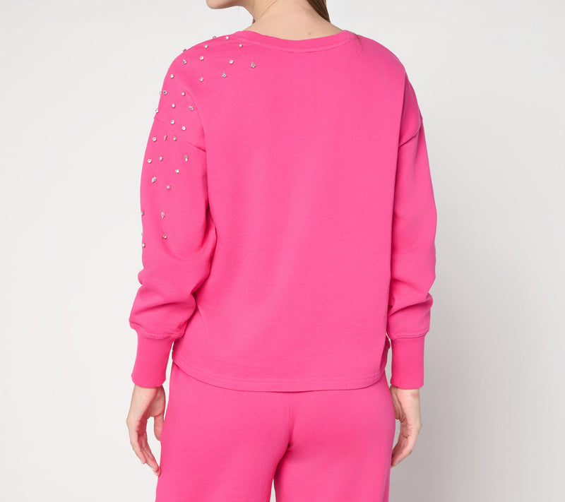 Mally Roncal French Terry Jeweled Sweatshirt — View 4