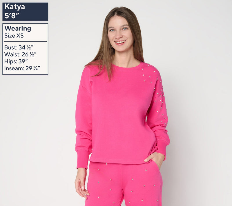 Mally Roncal French Terry Jeweled Sweatshirt — View 3