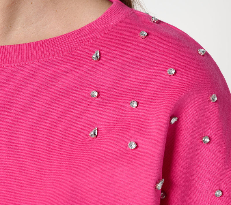 Mally Roncal French Terry Jeweled Sweatshirt — View 6