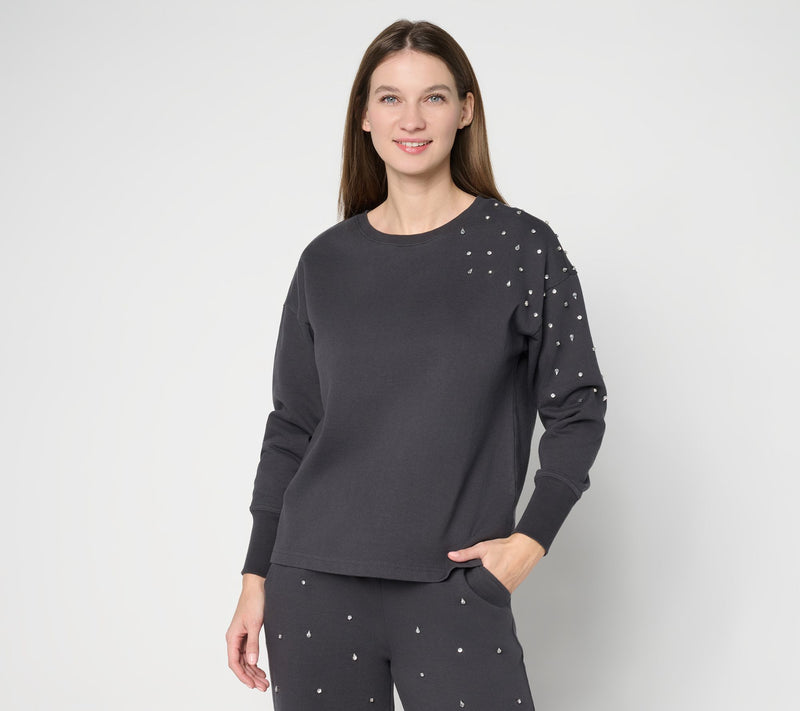Mally Roncal French Terry Jeweled Sweatshirt — View 13