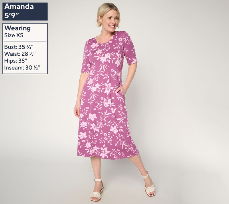 Denim & Co. Petite So Soft Jersey Elbow Sleeve Midi Dress — View 3
