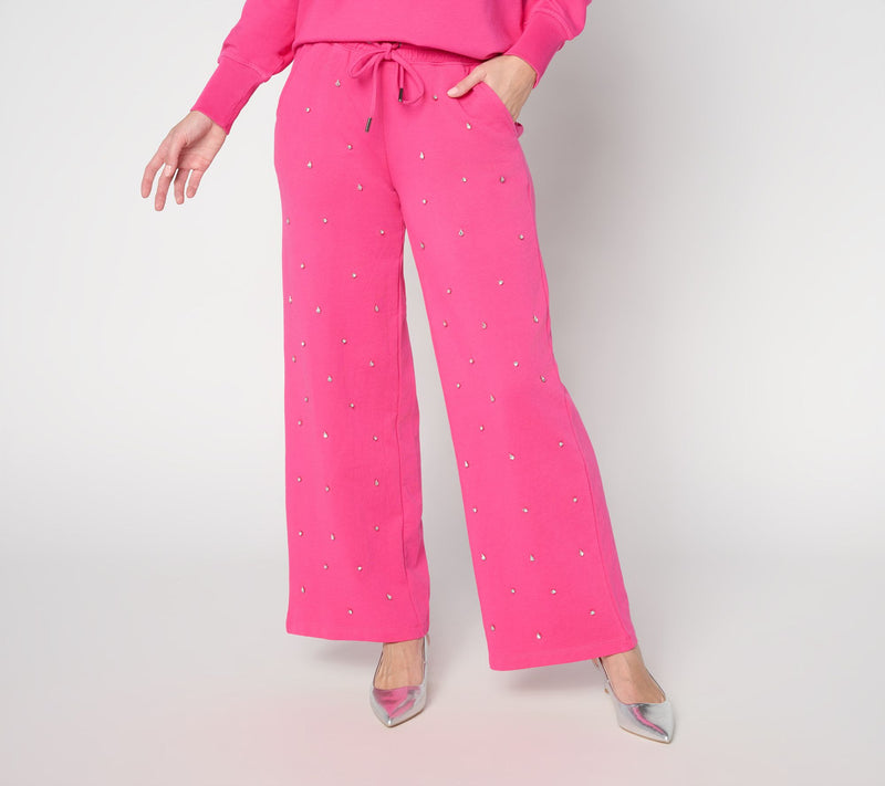 Mally Roncal Regular French Terry Jeweled Wide Leg Pants — View 10
