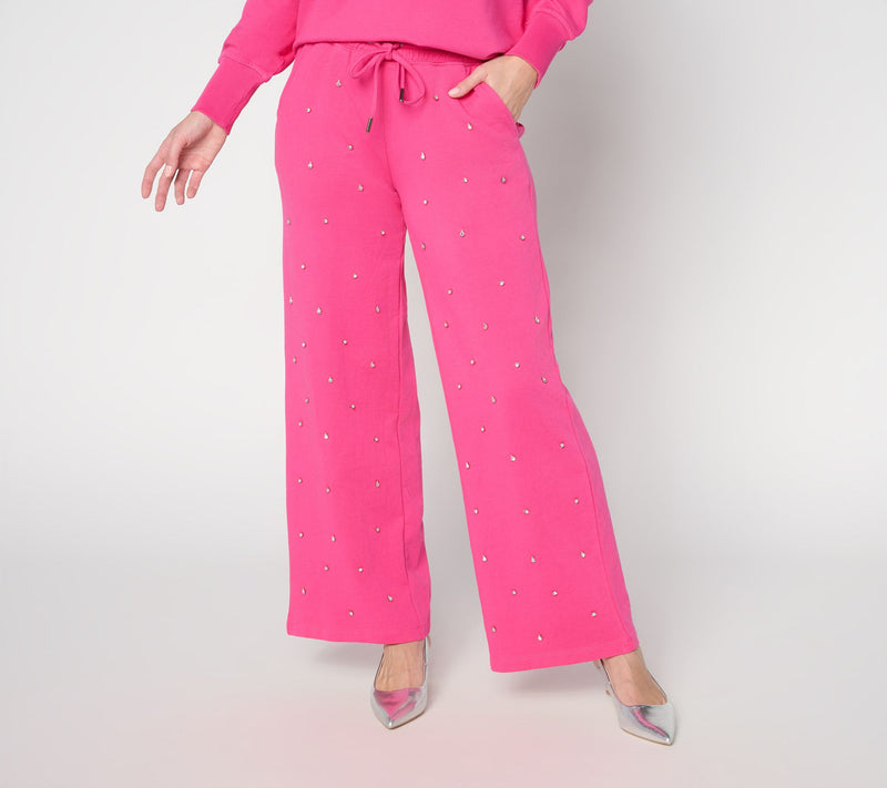 Mally Roncal Petite French Terry Jeweled Wide Leg Pants — Main view
