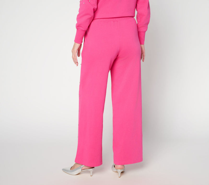 Mally Roncal Petite French Terry Jeweled Wide Leg Pants — View 4