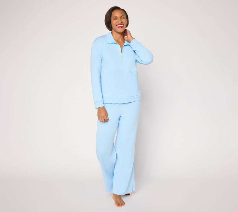 MUK LUKS Regular French Terry Quarter Zip and Pant Lounge Set — View 7