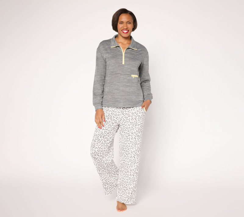 MUK LUKS Regular French Terry Quarter Zip and Pant Lounge Set — View 5
