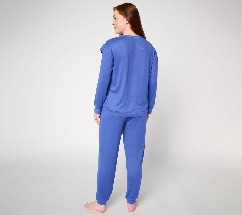 MUK LUKS Ruffle Long Sleeve Top and Jogger Lounge Set — View 3