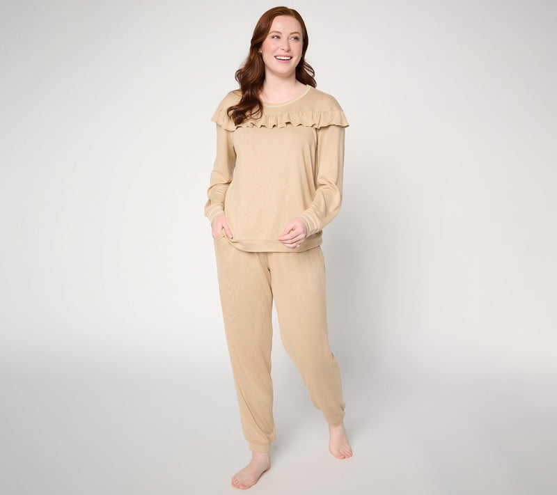 MUK LUKS Ruffle Long Sleeve Top and Jogger Lounge Set — View 12
