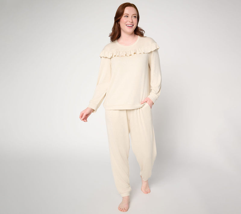 MUK LUKS Ruffle Long Sleeve Top and Jogger Lounge Set — View 14
