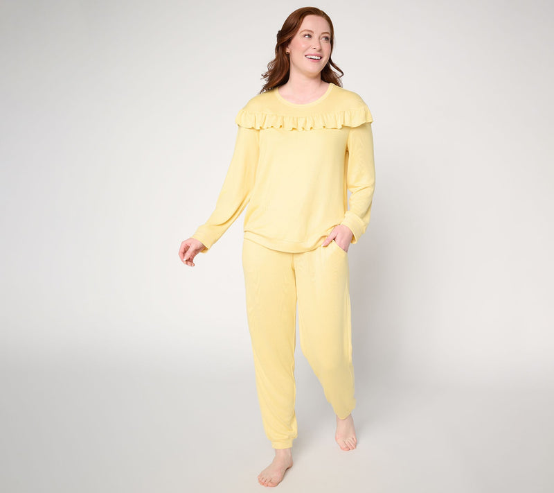 MUK LUKS Ruffle Long Sleeve Top and Jogger Lounge Set — View 15