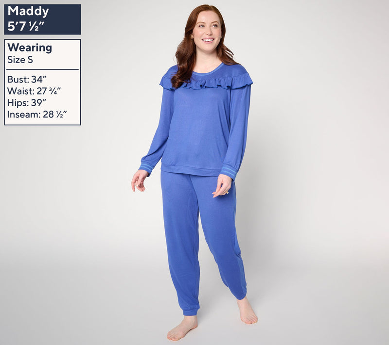 MUK LUKS Ruffle Long Sleeve Top and Jogger Lounge Set — View 2