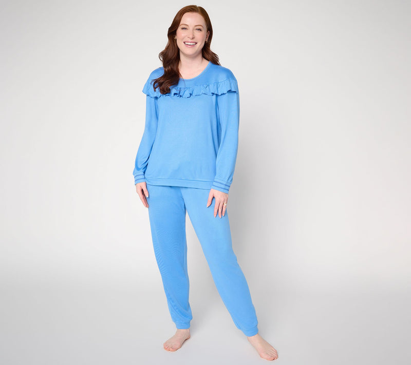 MUK LUKS Ruffle Long Sleeve Top and Jogger Lounge Set — View 16