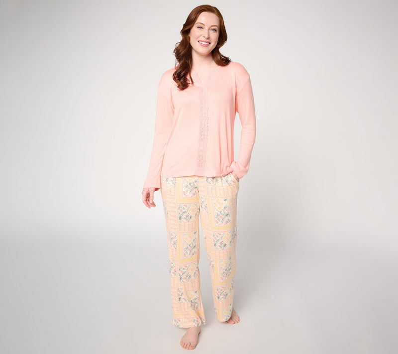 MUK LUKS Butterknit Long Sleeve Lace Detail Pajama Set — Main view