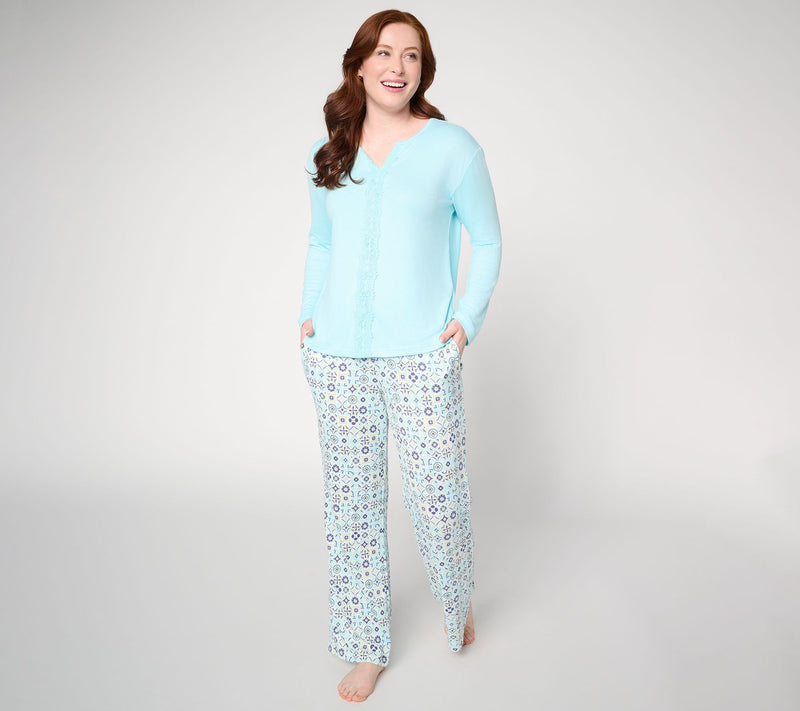 MUK LUKS Butterknit Long Sleeve Lace Detail Pajama Set — View 11