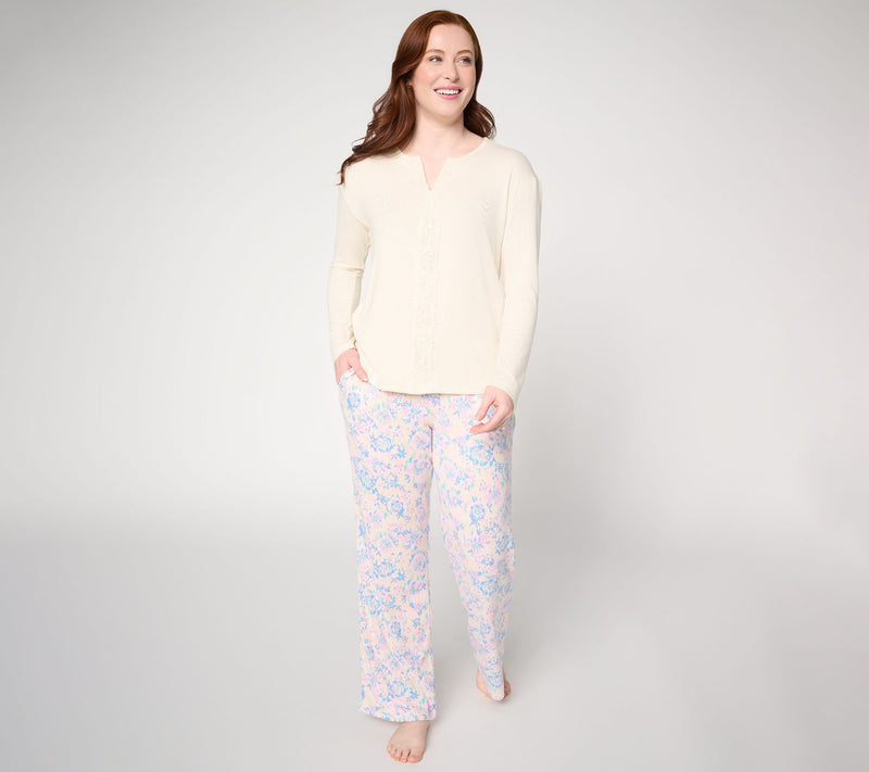 MUK LUKS Butterknit Long Sleeve Lace Detail Pajama Set — View 14