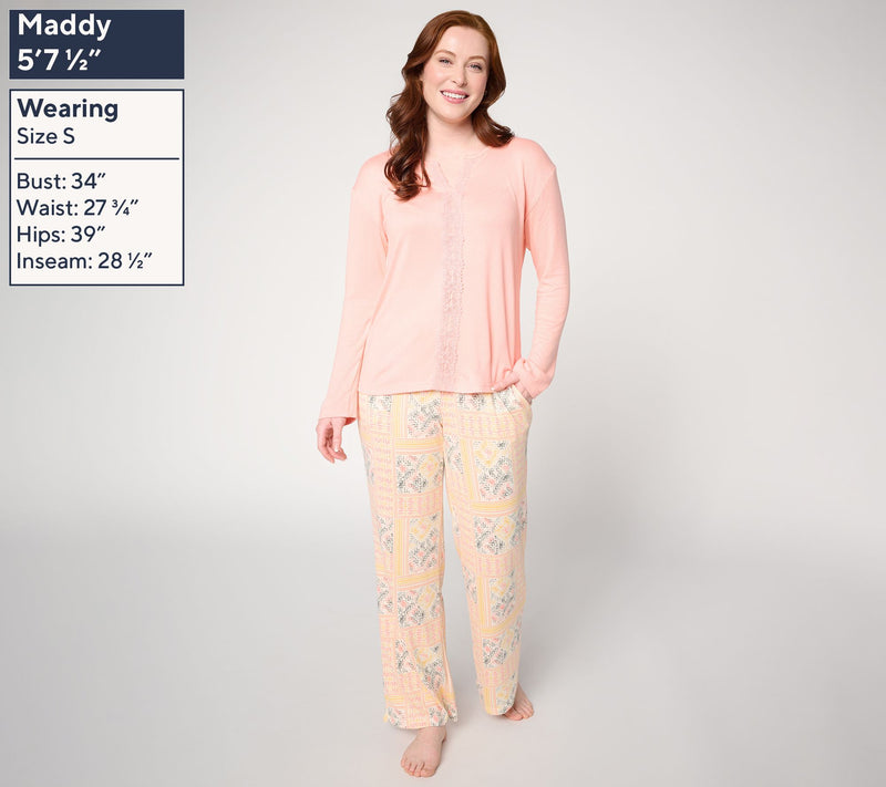 MUK LUKS Butterknit Long Sleeve Lace Detail Pajama Set — View 2