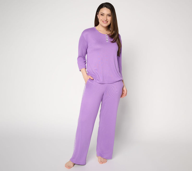 MUK LUKS 3/4 Sleeve Henley with Contrast Panel Pant — Main view