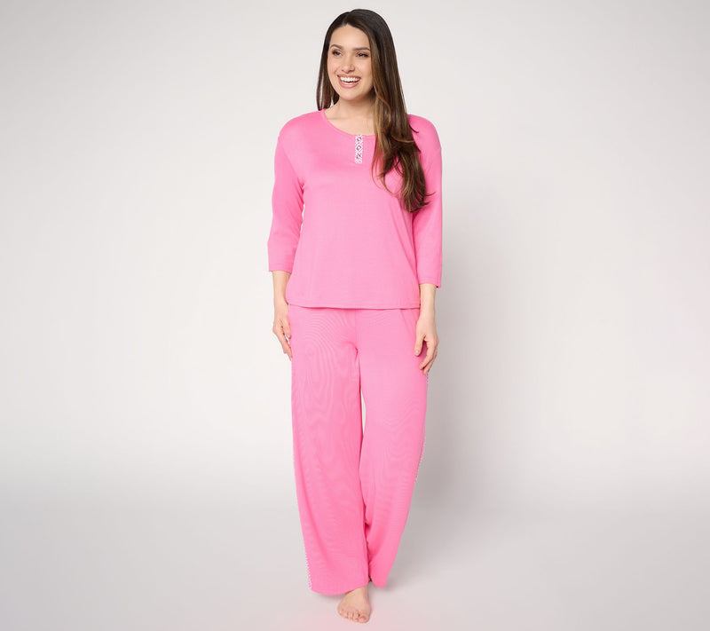 MUK LUKS 3/4 Sleeve Henley with Contrast Panel Pant — View 12