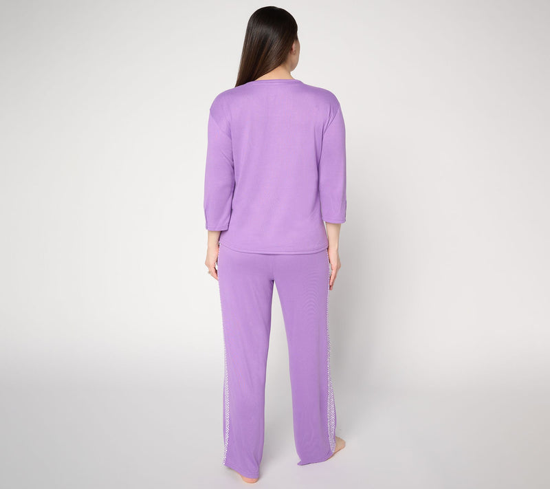 MUK LUKS 3/4 Sleeve Henley with Contrast Panel Pant — View 3