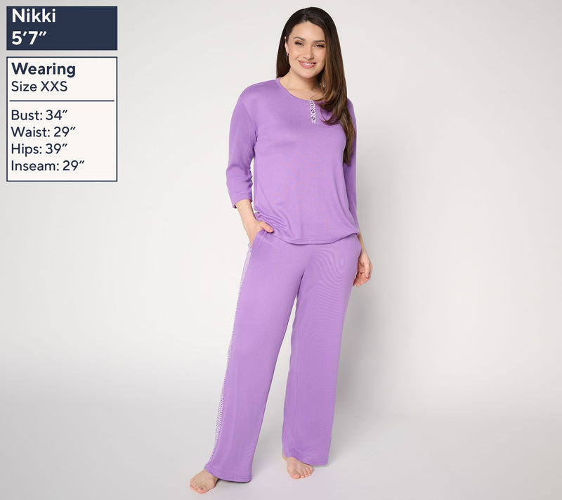 MUK LUKS 3/4 Sleeve Henley with Contrast Panel Pant — View 2
