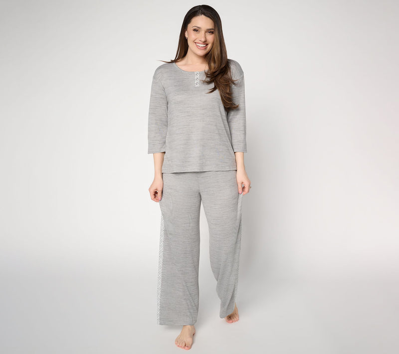 MUK LUKS 3/4 Sleeve Henley with Contrast Panel Pant — View 14